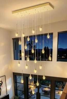 24-Lights Rectangular Chandelier Crystal Raindrop Chandeliers