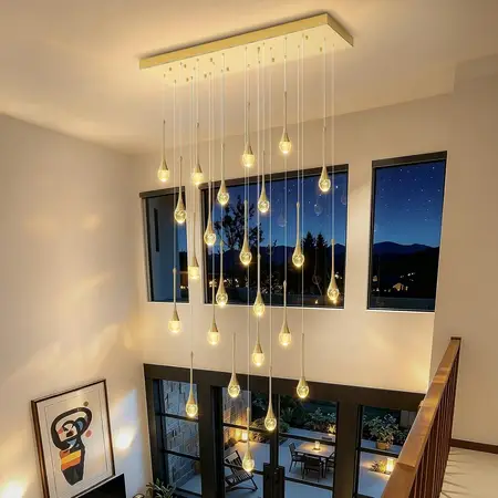24-Lights Rectangular Chandelier Crystal Raindrop Chandeliers