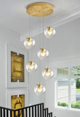 6-Light LED Staircase Modern Glass Globe Pendant Light