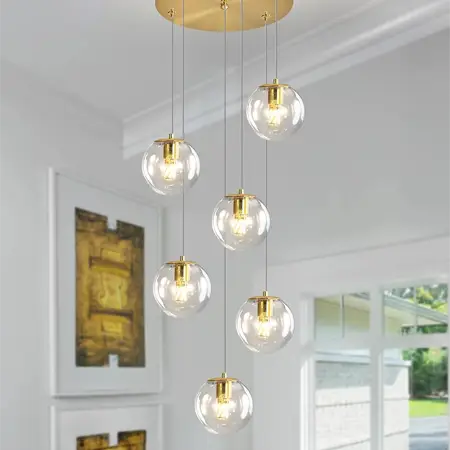 6-Light LED Staircase Modern Glass Globe Pendant Light