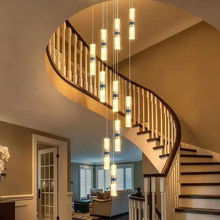 H137 Modern Crystal Chandelier 10-Lights Staircase Chandelier