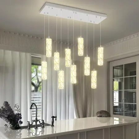Modern Crystal Chandelier 10-Lights Rectangle Pendant Light